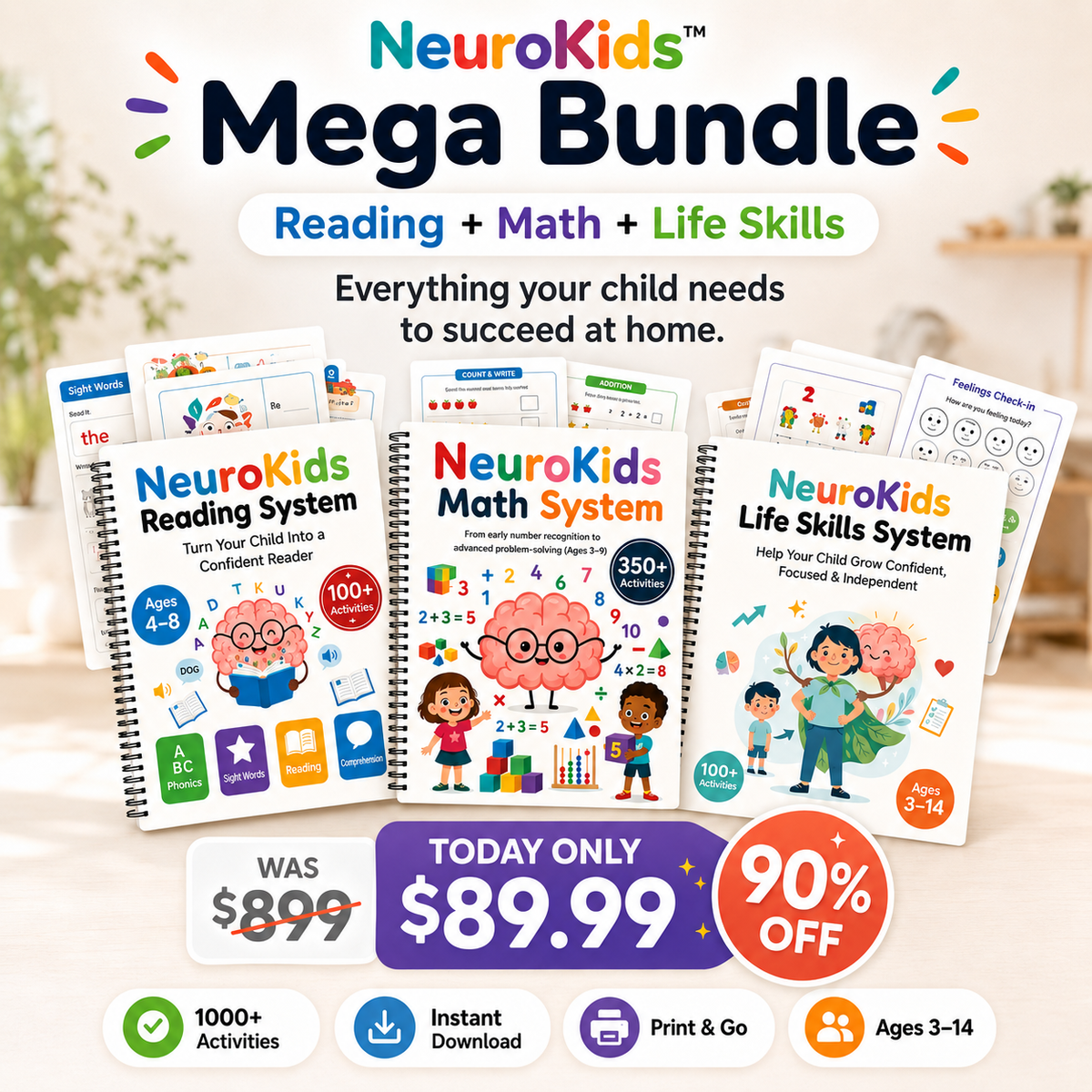 NeuroKids™ Mega-Lernpaket: Mathematik, Lesen & Lebenskompetenzen