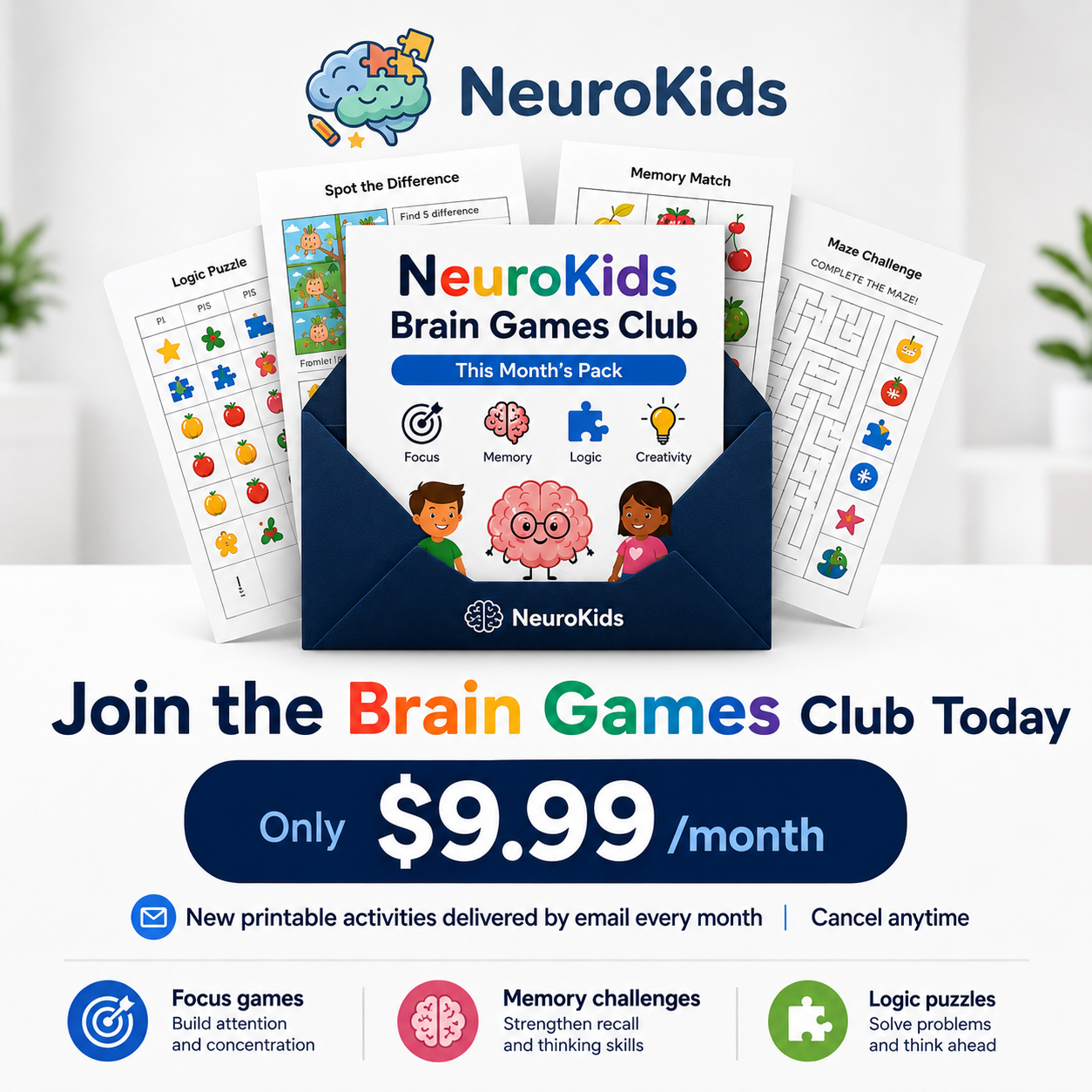NeuroKids™ Brain Games Club: new printable brain games delivered every month.